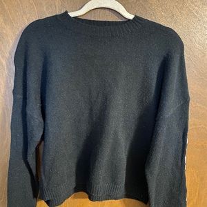 Black Crewneck Sweater with Silver Flames